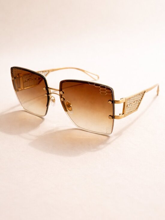Bulgari Gold Frame Gradient Brown Square Sunglasses main image 12